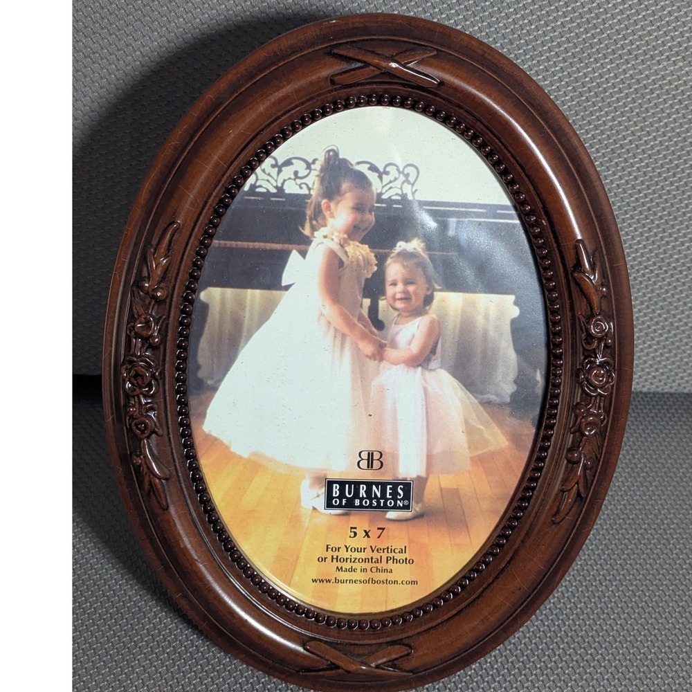Burnes of Boston 5x7 Oval Photo Frame Brown Floral Victorian Tabletop Wall Hang